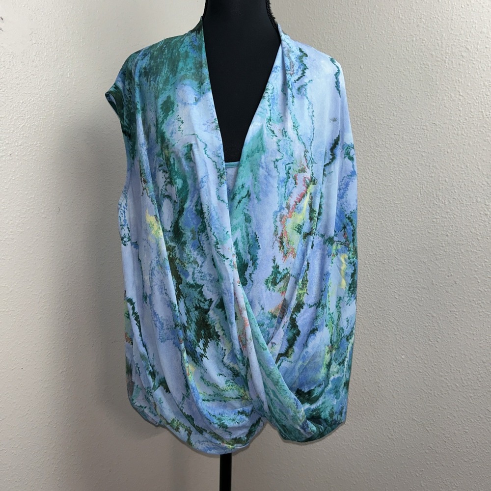 Mossimo Blouse Women's XL Colorful Artsy Layered Look Chiffon Crossover Drape‎